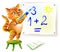 Illustration of cat learning write numbers.