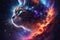 Illustration of a Cat in Space Nebula with Glowing Galaxy Universe Background. Esoteric and Wild Animal Concept Design