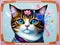 Illustration of a cat surrounded by flowers in a frame presents a charming tableau that merges feline elegance with the delicate