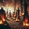 Illustration of a cemetery with ancient tombstones lit by candles, giving a spooky and at the same time mystical touch.