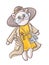 illustration character cartoon style colored yellow and beige funny cat animal blogger stylist in trench coat and hat fashion