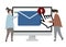 Illustration of characters sending an email