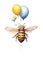illustration of a cheerful bee carrying a bunch of vibrant balloons.