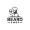 Illustration of a chef with a beard holding a food, logo for cafe, bistro, restaurant or any food and beverage industry