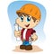 Illustration of a child dressed professional contractor, builder