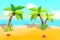 Illustration For Children: Beautiful Sand Beach with Swaying Palm Trees.