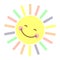 Illustration for children, cute smiling sun with colorful rays. Doodle illustration for print, , children\\\'s bedroom decor
