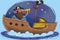 Illustration for Children: The Pirates Captain and His Ship under the Moon Night.