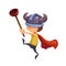 Illustration For Children: The Super Kid Hero with Toilet Plunger and Viking Hat.