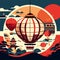 Illustration of chinese city landscape with hot air balloons and temples Generative AI