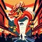 Illustration of a Chinese dragon in Chinatown, Tokyo, Japan. generative AI
