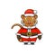 illustration of christmas mascot animal monster, santa costume, cute chibi animal, tiger humanoid