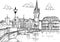 Illustration Cityscape of Zurich, Switzerland hand drawn