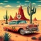 Illustration of Classic car in the desert