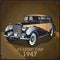 Illustration of classic cars is on rusty metal texture