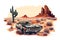 An Illustration of the classic muscle car in the desert, AI-generated image