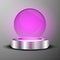 Illustration of clear purple illuminated sphere on plate emblem.