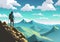 Illustration of a climber\\\'s silhouette against a stunning mountain backdrop