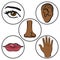 Illustration close up five senses, black person