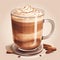 illustration of coffee with whipped cream and almonds on a beige background