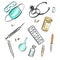 Illustration collage image of medical supplies on a white background