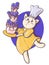 illustration colored cute funny character in cartoon style cat cook pastry chef with big cake berry blueberry design elements