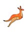 Illustration of a colored drawing of kangaroo jumping orange on white isolated background