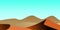Illustration of colored minimalistic desert landscape in the turquoise background