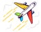 illustration of colorful airplane flying right up among t