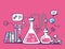 Illustration of colorful chemical laboratory flasks on re
