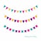 Illustration of Colorful Garlands on white background. Rainbow colors buntings and flags. Holiday set. Festive flags.