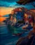 An Illustration of colorful homes along Mediterranean coast under sunset, AI Generated image