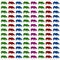 Illustration of colorful rhinoceros patterns on a white background