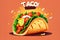 Illustration of colorful Taco Mexican food. Cartoon drawing