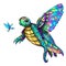 Illustration of a colorful tortoise with butterflies on a white background generative AI