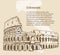 Illustration of Colosseum Coliseum, Rome, Italy. Travel background in old vintage style