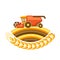 Illustration of combine harvester with ripe wheat ear.