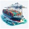 illustration of a container transport cargo ship isolated on a white background 8