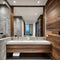 Illustration of a contemporary bathroom with wooden cabinets