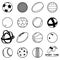 Illustration of contour balls icon of different sports and whistle SPORT TIME