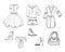 illustration, contour set of women\\\'s clothing and accessories, hand-drawn