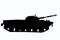 Illustration of a contour of a Soviet tank in profile on a white background for clipping. Side view