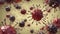 Illustration of coronavirus, influenza virus, COVID-19 under the microscope. Pandemic or virus infection concept