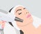 Illustration.Cosmetologist doing carbon peeling procedure to beautiful girl