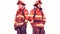 Illustration with couple of firefighters, generative AI.