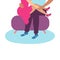 Illustration of a couple in love girlfriend and boyfriend cuddling on a ottoman over his shoulders