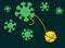 Illustration of COVID-19 bacteria and euro coin. Vector image of coronavirus impact on the currency. Economy crisis, loss of money