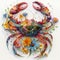 Illustration of crab made from wildflowers on white background. Stylized marine creatures. Save planet, Ecological problems,