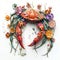 Illustration of crab made from wildflowers on white background. Stylized marine creatures. Save planet, Ecological problems,