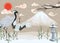 Illustration with cranes on snowy background